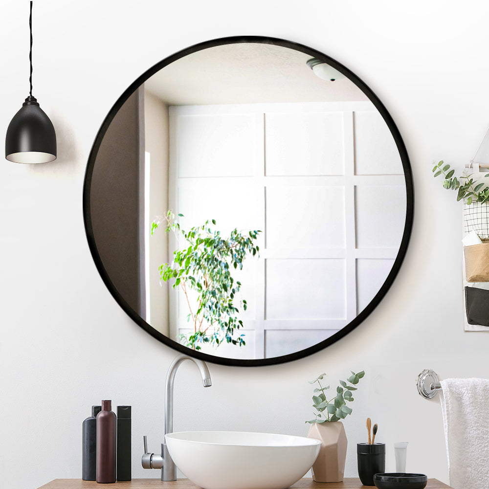 Makeup Mirrors: Embellir Wall Mirror Makeup 90cm Home Decor Framed Mirrors Bathroom Round Black
