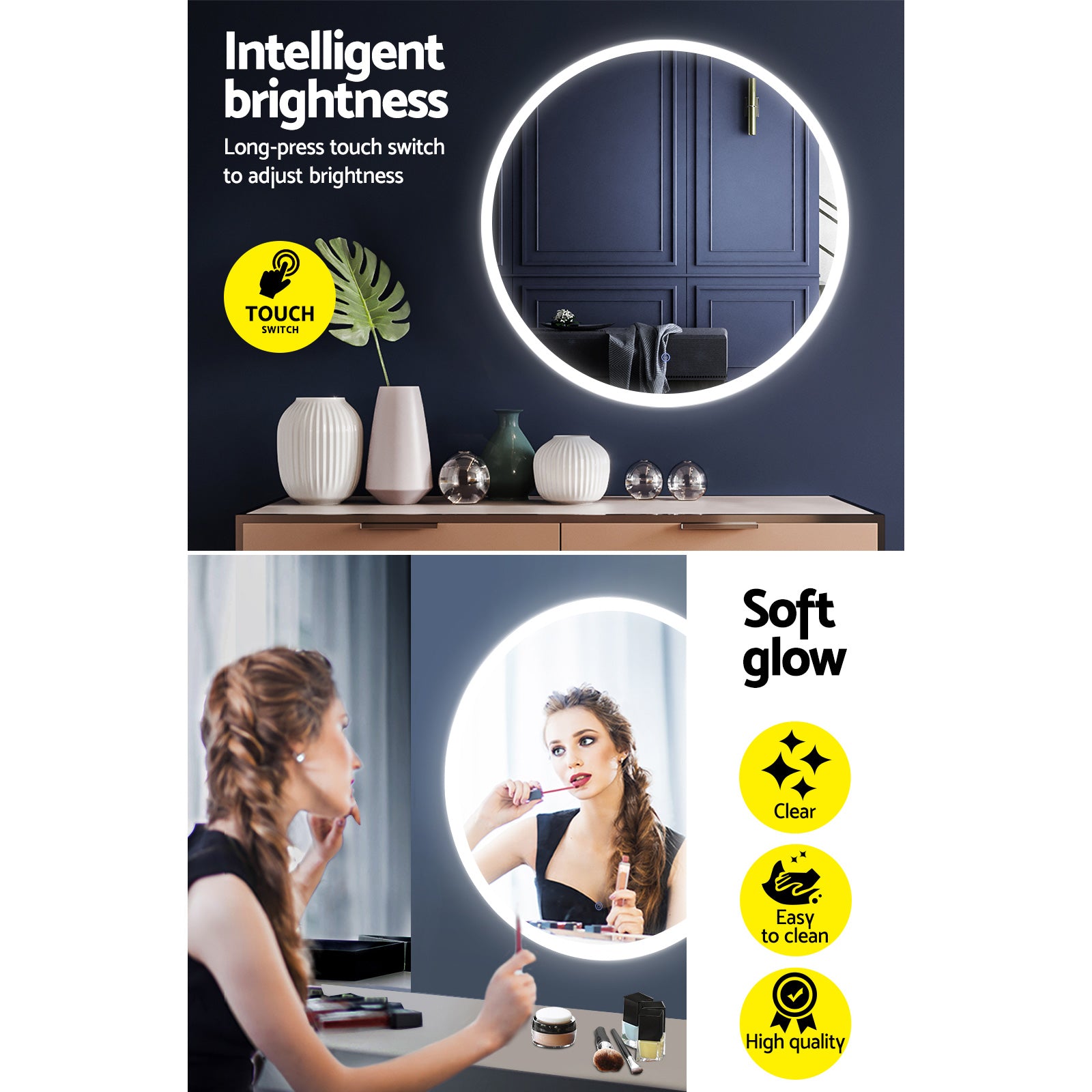 Mirrors: Embellir Wall Mirror 90cm with Led light Makeup Home Decor Bathroom Round Vanity