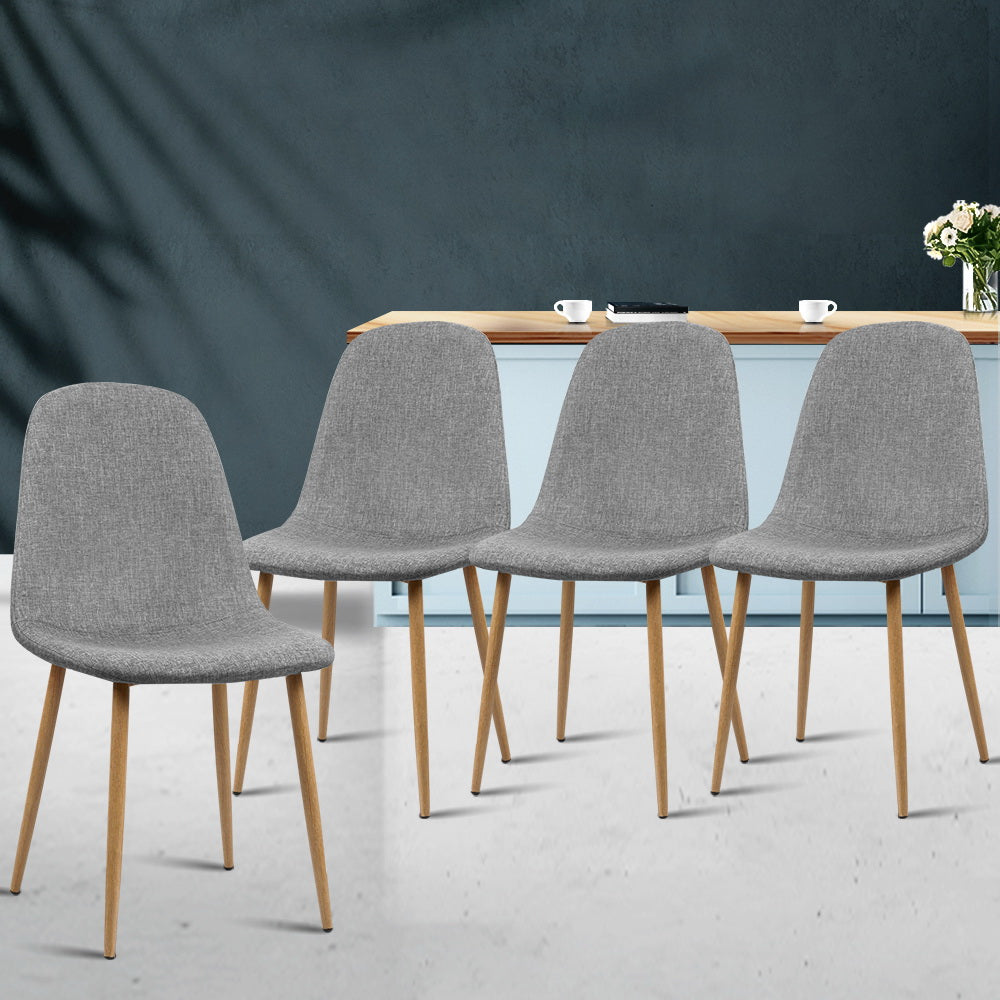 Dining Set: Artiss Dining Chairs Set of 4 Linen Curved Slope Grey