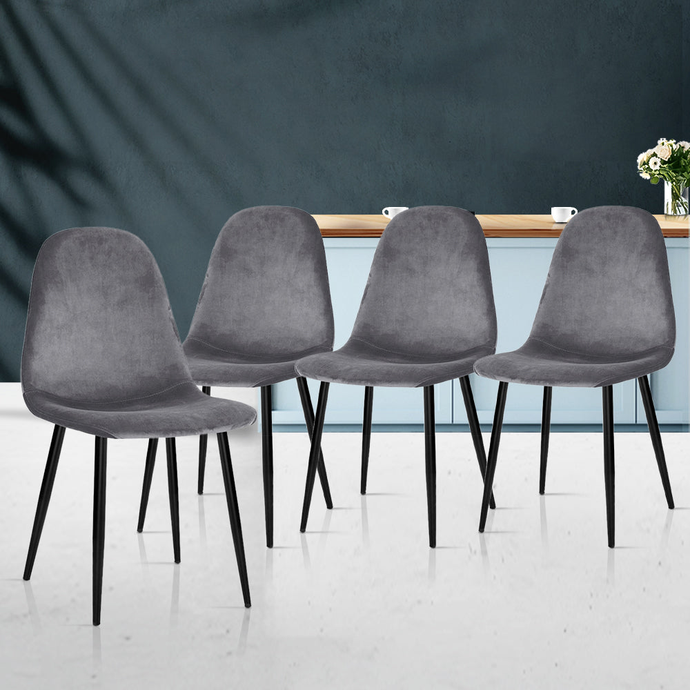 Dining Set: Artiss Dining Chairs Set of 4 Velvet Curved Slope Grey