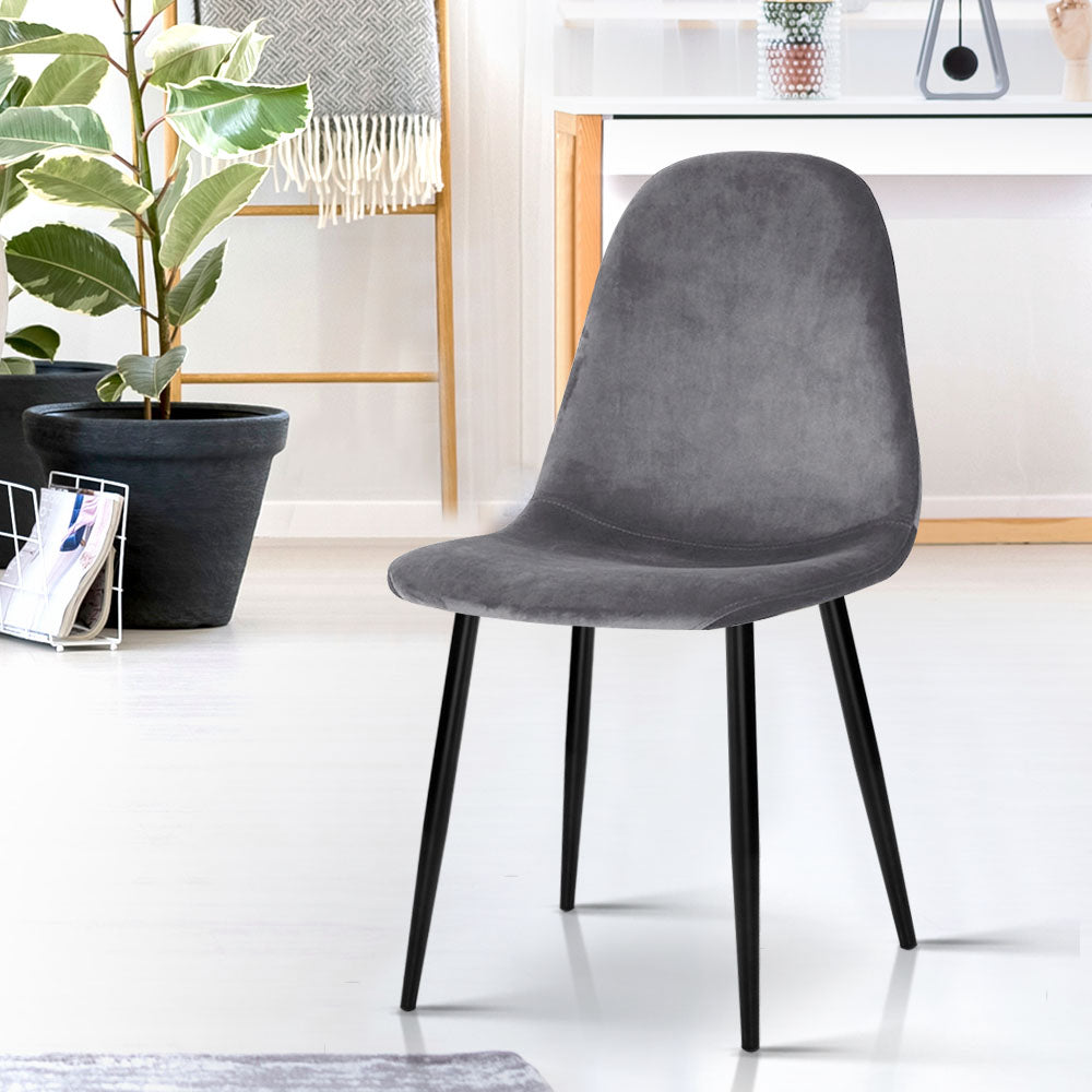 Dining Set: Artiss Dining Chairs Set of 4 Velvet Curved Slope Grey