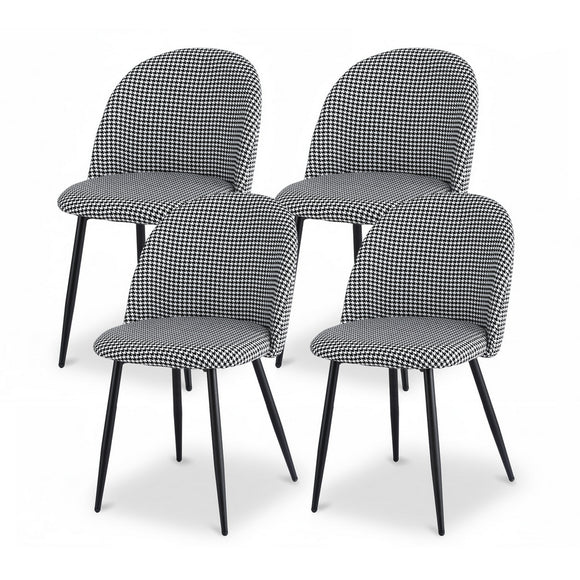 Artiss Dining Chairs Set of 4 Linen Solid Curved Houndstooth