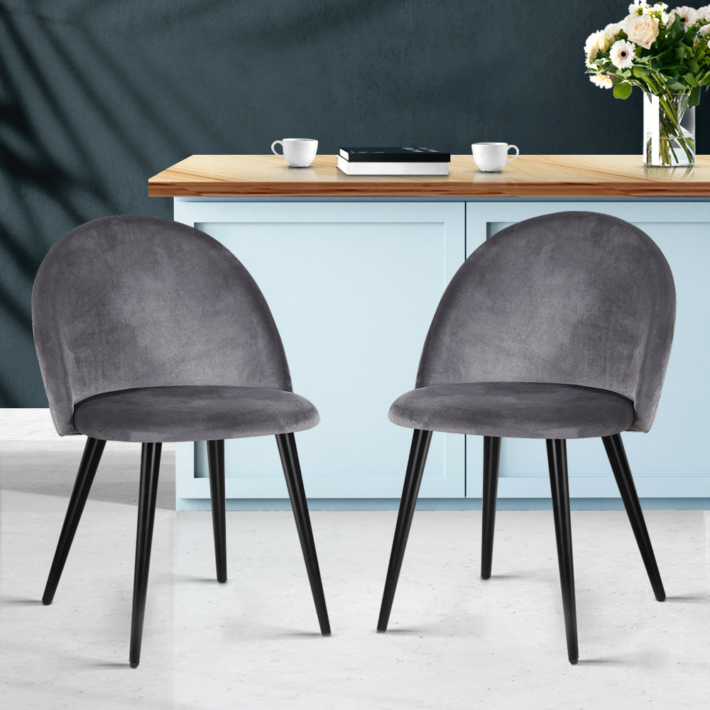 Dining Set: Artiss Dining Chairs Set of 2 Velvet Solid Curved Dark Grey