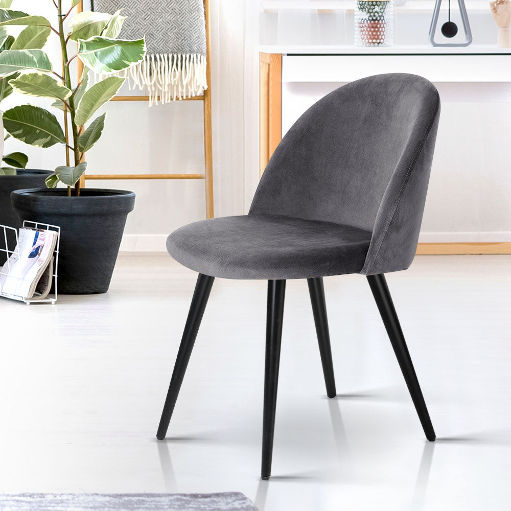 Dining Set: Artiss Dining Chairs Set of 2 Velvet Solid Curved Dark Grey