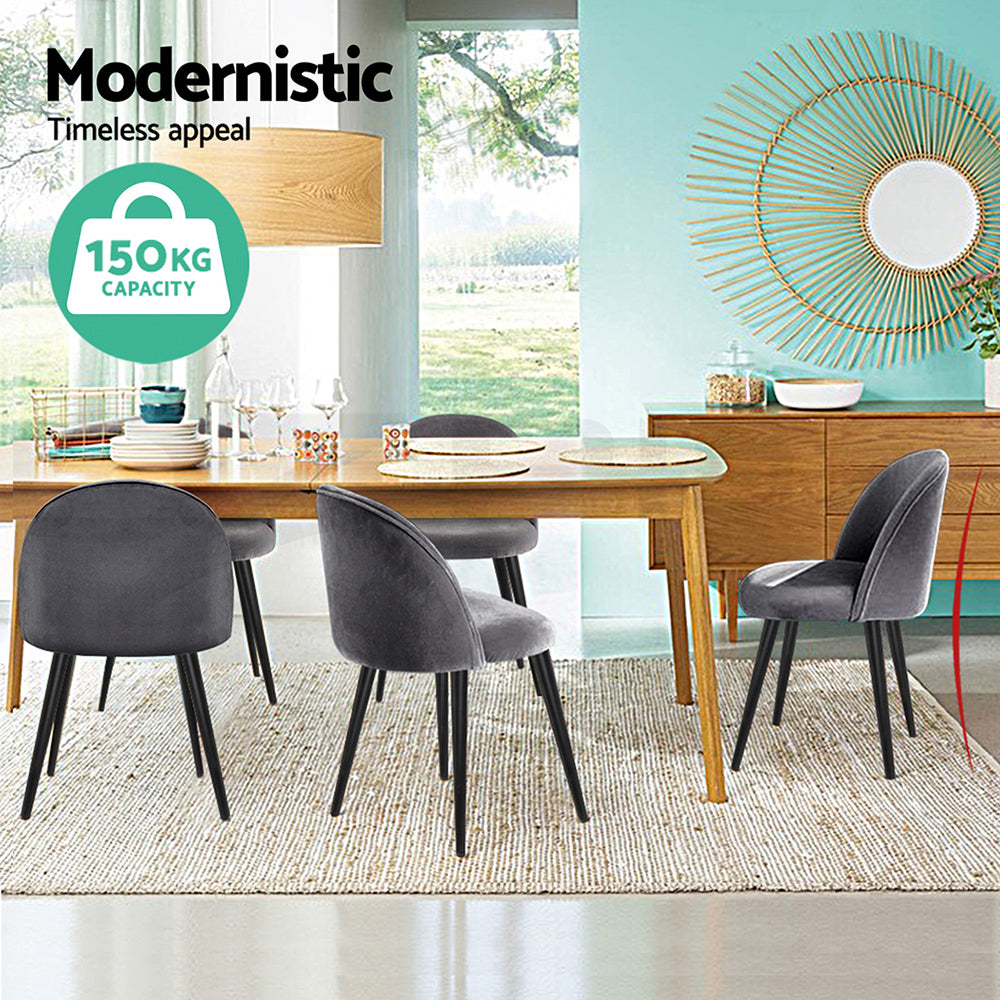 Kitchen & Dining Chairs: Artiss Dining Chairs Set of 4 Velvet Solid Curved Dark Grey
