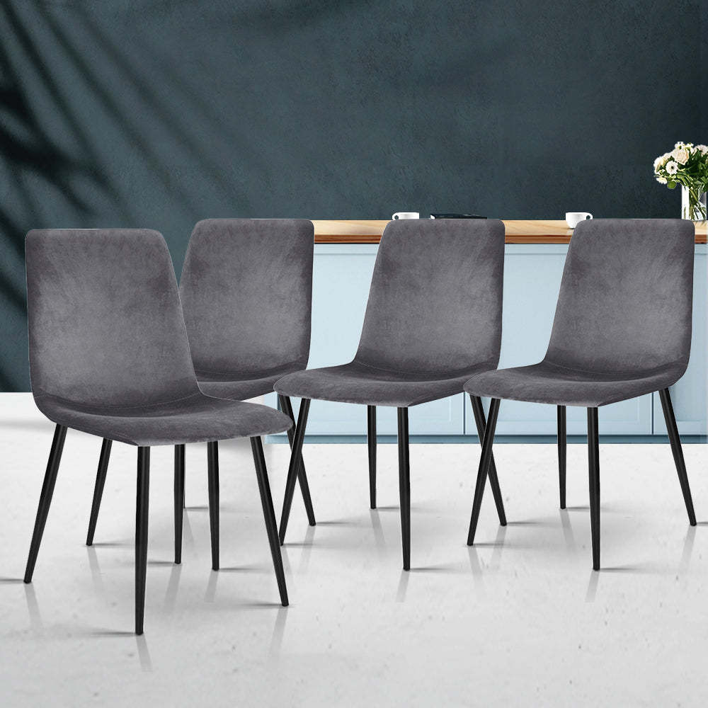Dining Set: Artiss Dining Chairs Set of 4 Velvet Horizontal Slope Grey