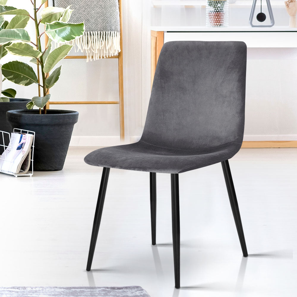 Dining Set: Artiss Dining Chairs Set of 4 Velvet Horizontal Slope Grey