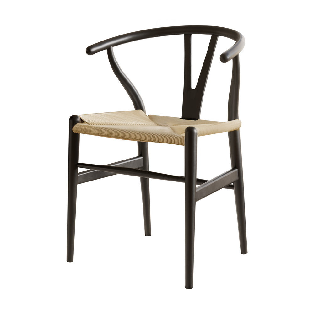 Kitchen & Dining Chairs: 1x Artiss Dining Chair Wooden Rattan Wishbone Black