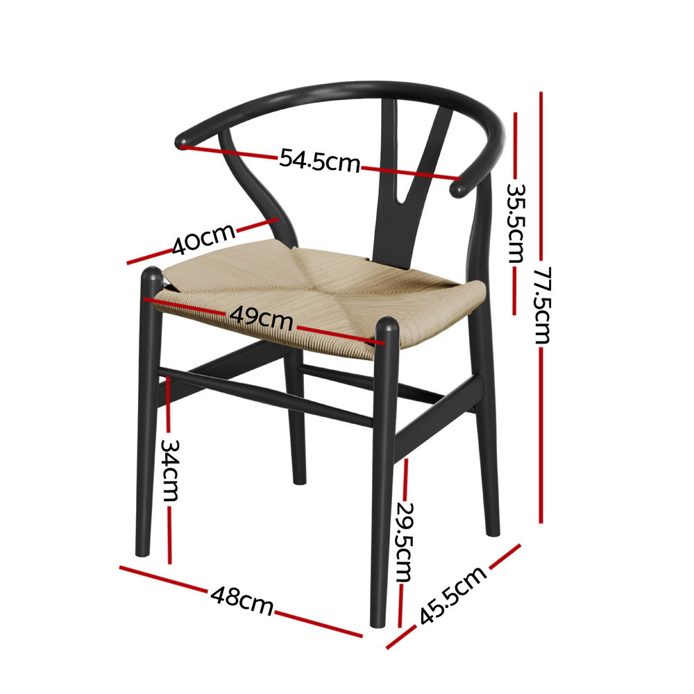 Kitchen & Dining Chairs: 1x Artiss Dining Chair Wooden Rattan Wishbone Black
