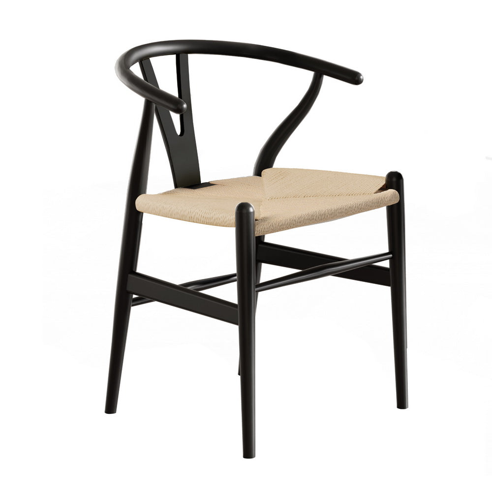 Kitchen & Dining Chairs: 1x Artiss Dining Chair Wooden Rattan Wishbone Black