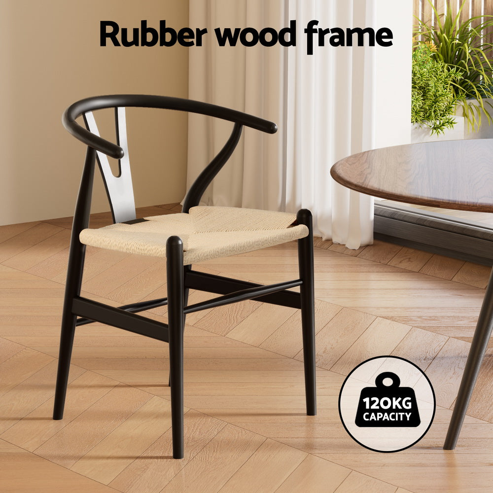 Kitchen & Dining Chairs: 1x Artiss Dining Chair Wooden Rattan Wishbone Black