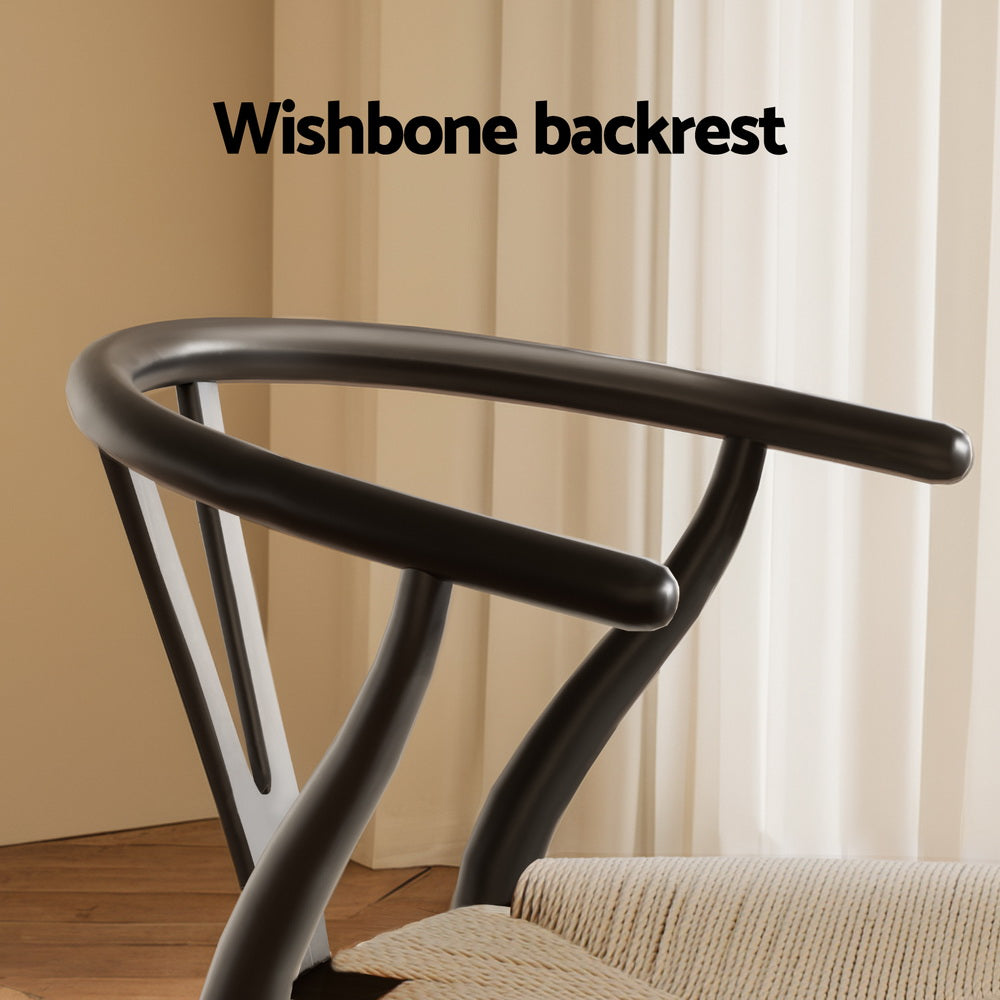 Kitchen & Dining Chairs: 1x Artiss Dining Chair Wooden Rattan Wishbone Black