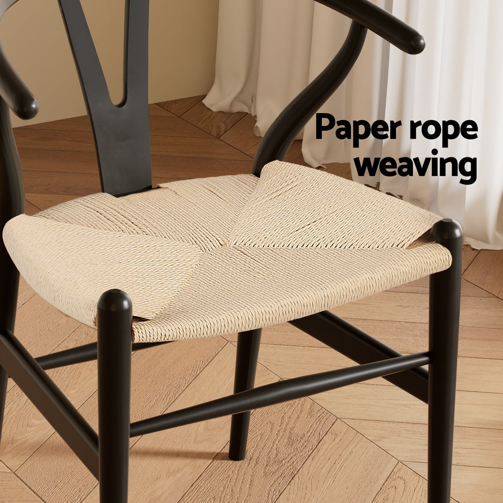 Kitchen & Dining Chairs: 1x Artiss Dining Chair Wooden Rattan Wishbone Black