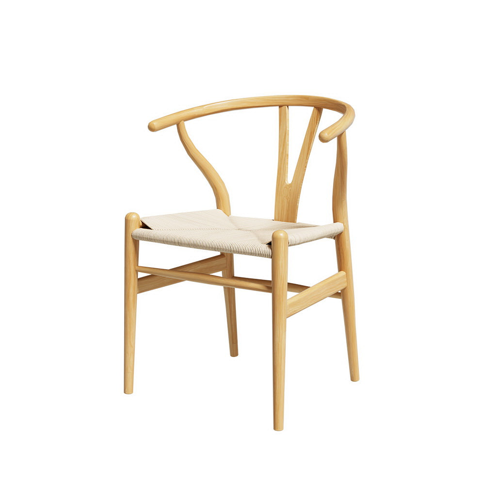 Outdoor Chairs: Artiss Dining Chair Wooden Rattan Seat Wishbone Back