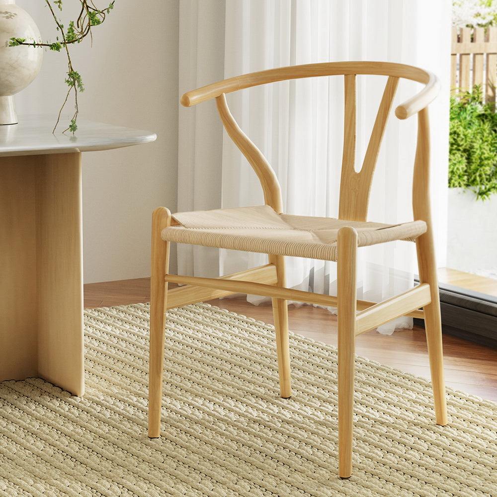 Outdoor Chairs: Artiss Dining Chair Wooden Rattan Seat Wishbone Back