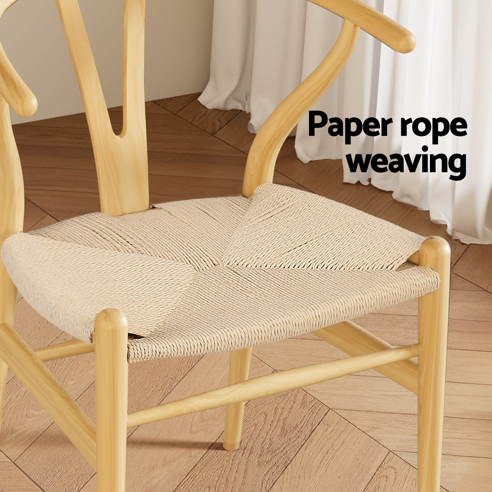 Outdoor Chairs: Artiss Dining Chair Wooden Rattan Seat Wishbone Back