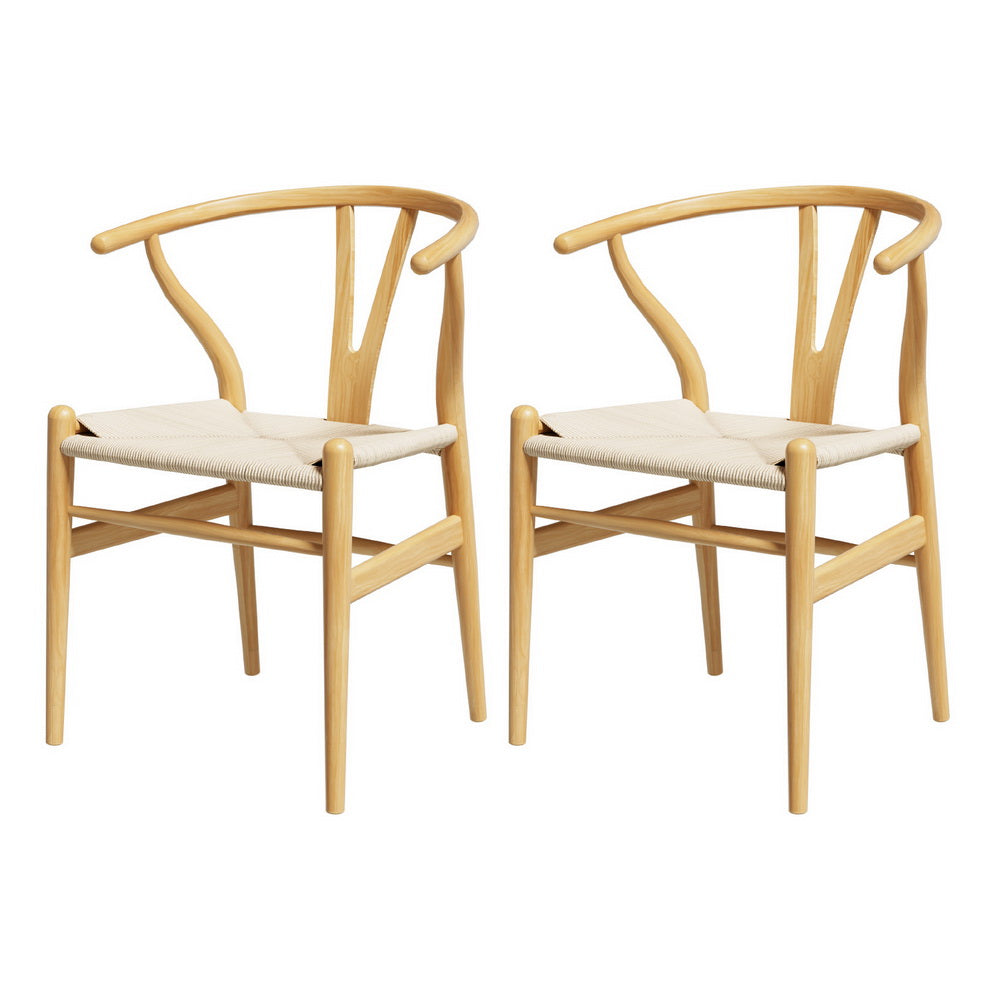 Kitchen & Dining Chairs: 1 Set of 2 Artiss Dining Chairs Wooden Rattan Seat Wishbone Back