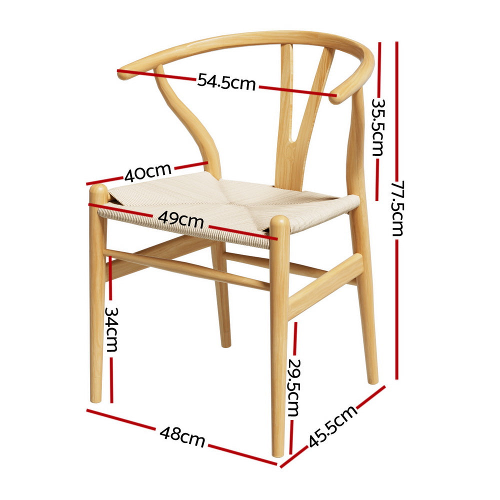 Kitchen & Dining Chairs: 1 Set of 2 Artiss Dining Chairs Wooden Rattan Seat Wishbone Back