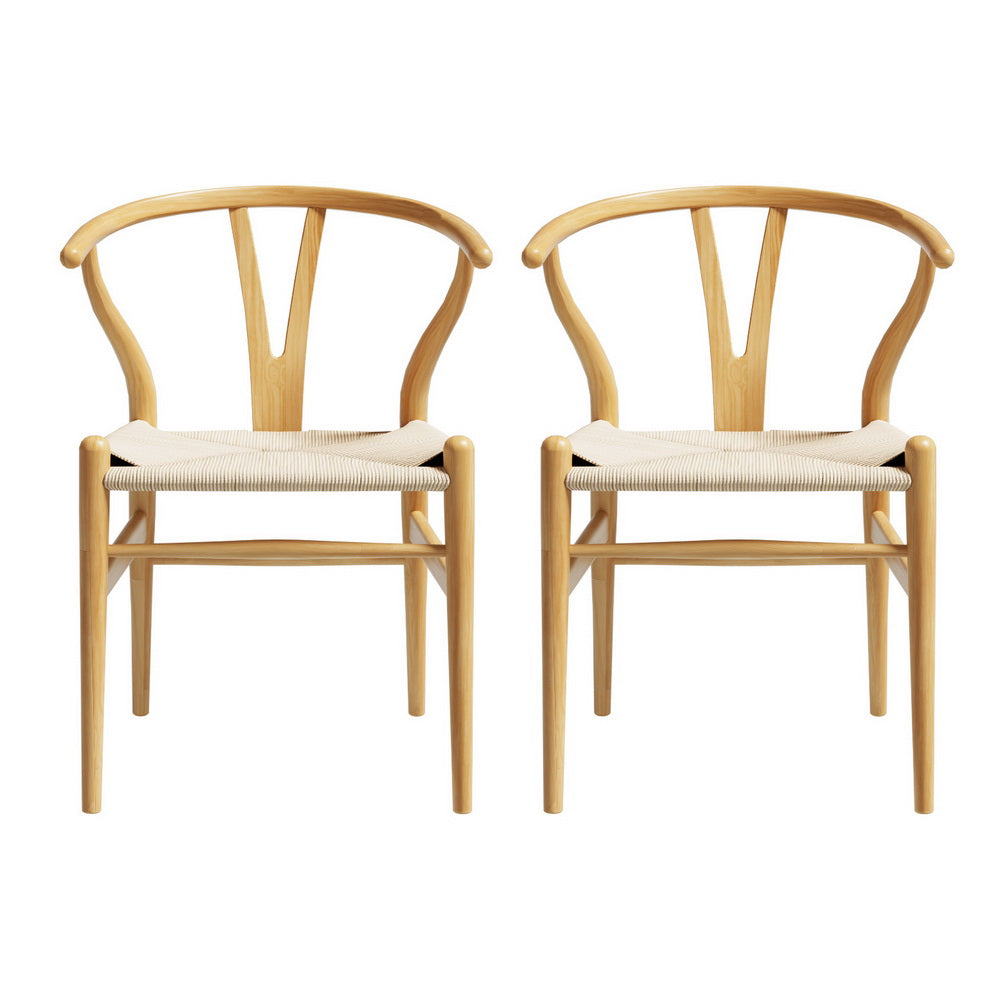Kitchen & Dining Chairs: 1 Set of 2 Artiss Dining Chairs Wooden Rattan Seat Wishbone Back