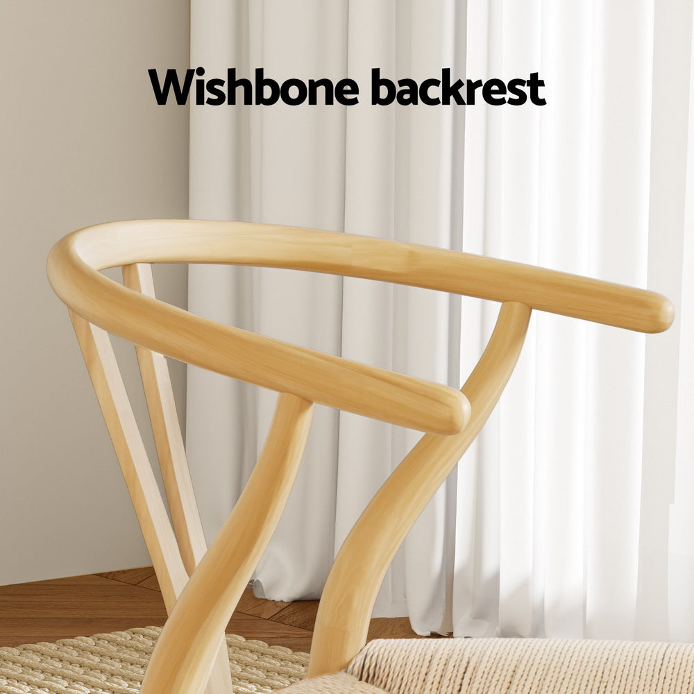 Kitchen & Dining Chairs: 1 Set of 2 Artiss Dining Chairs Wooden Rattan Seat Wishbone Back