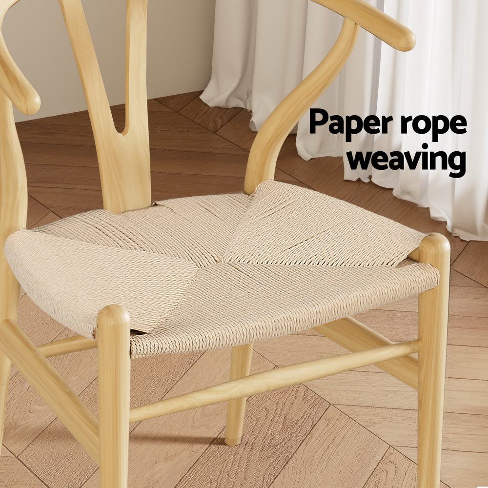 Kitchen & Dining Chairs: 1 Set of 2 Artiss Dining Chairs Wooden Rattan Seat Wishbone Back
