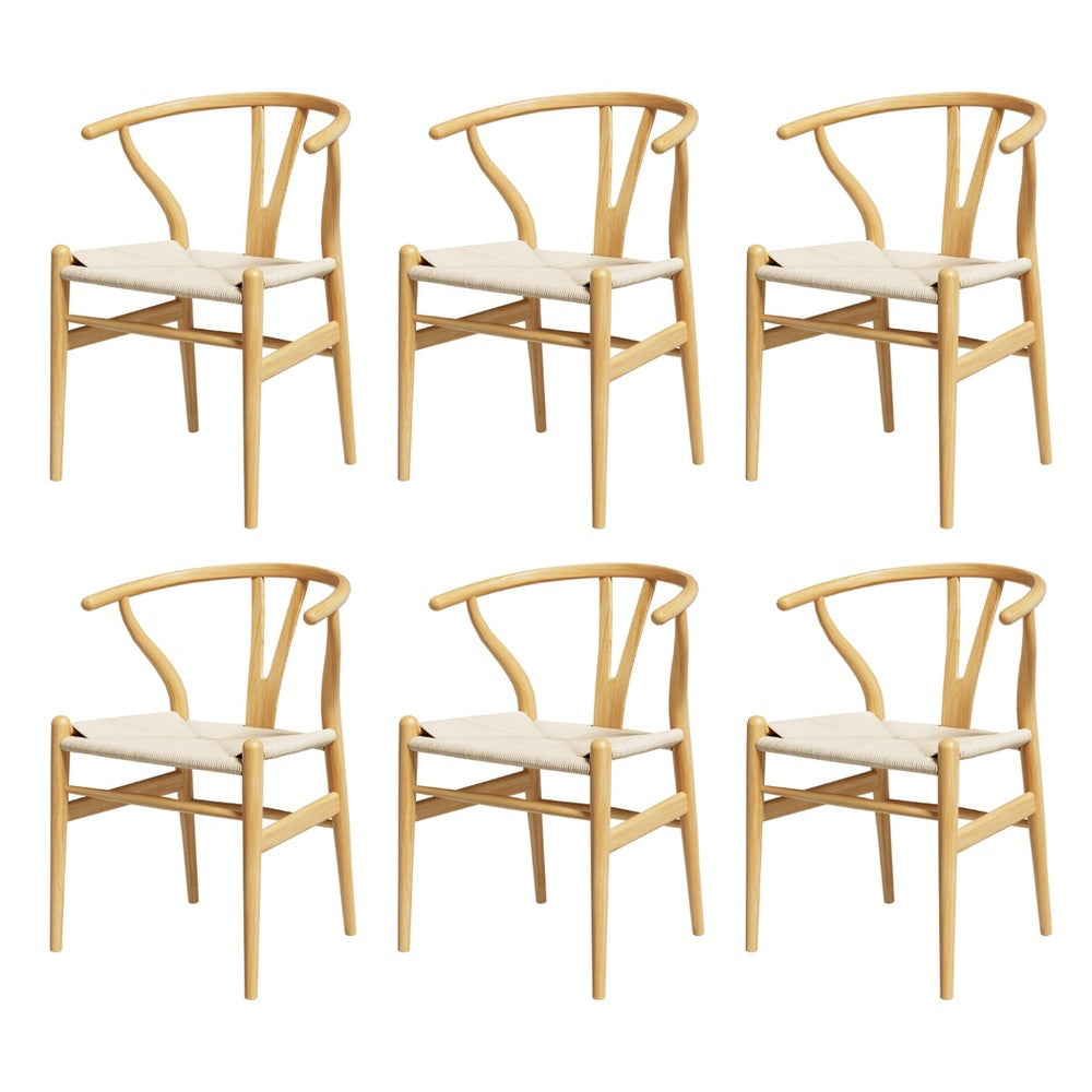 Kitchen & Dining Chairs: 1 Set of 6 Artiss Dining Chairs Wooden Rattan Seat Wishbone Back