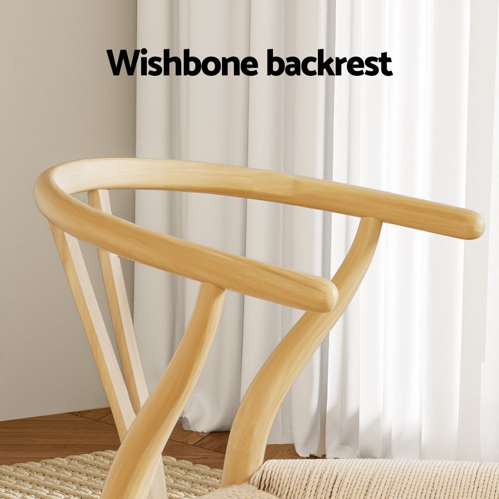 Kitchen & Dining Chairs: 1 Set of 6 Artiss Dining Chairs Wooden Rattan Seat Wishbone Back