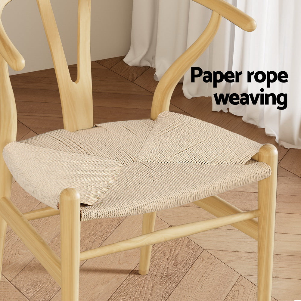 Kitchen & Dining Chairs: 1 Set of 6 Artiss Dining Chairs Wooden Rattan Seat Wishbone Back