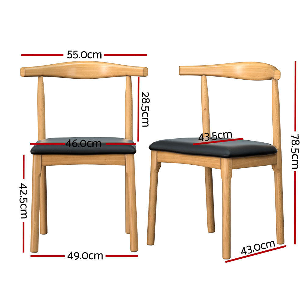 Office & Desk Chairs: Artiss Dining Chair Rubber Wood Leather Seat Black