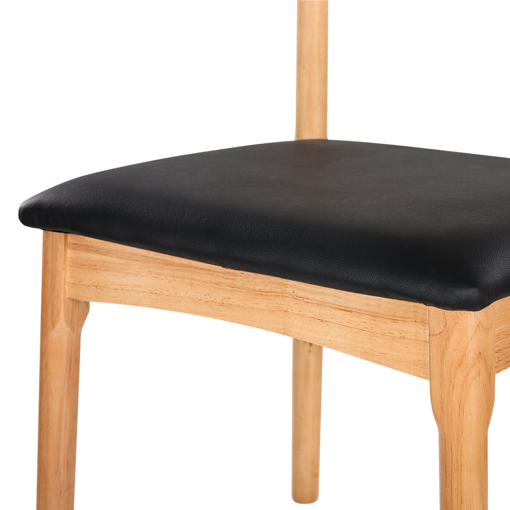 Office & Desk Chairs: Artiss Dining Chair Rubber Wood Leather Seat Black