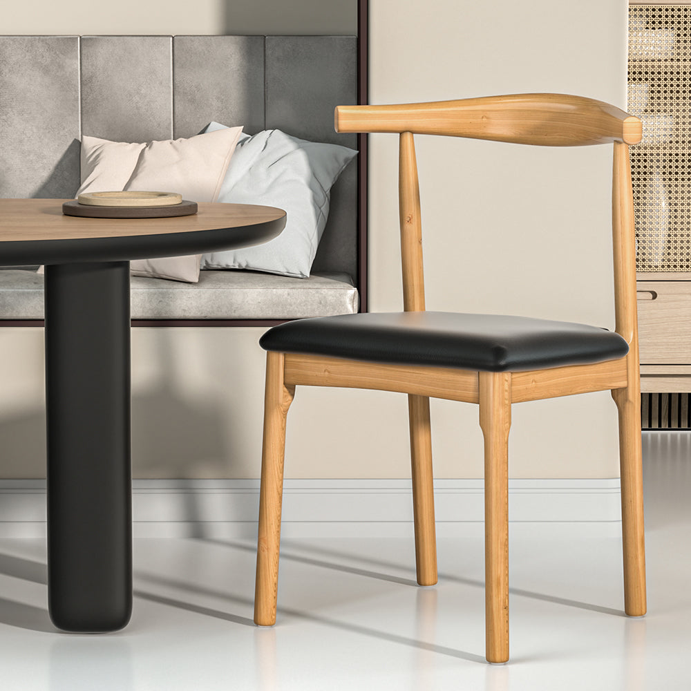 Office & Desk Chairs: Artiss Dining Chair Rubber Wood Leather Seat Black