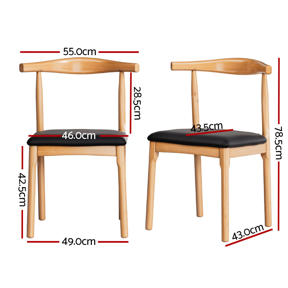 Kitchen & Dining Chairs: Artiss 4x Dining Chairs Rubber Wood Leather Seat Black