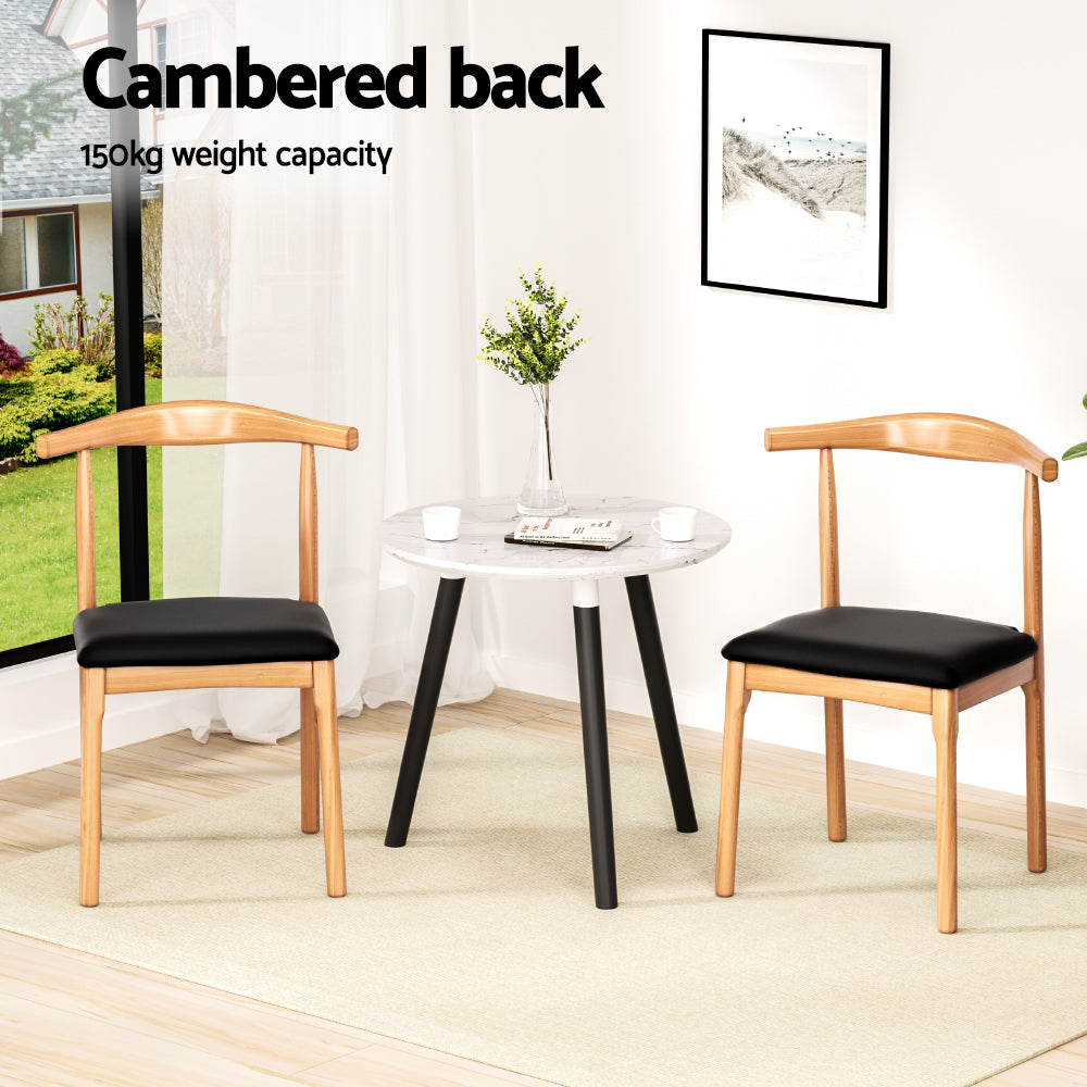 Kitchen & Dining Chairs: Artiss 4x Dining Chairs Rubber Wood Leather Seat Black