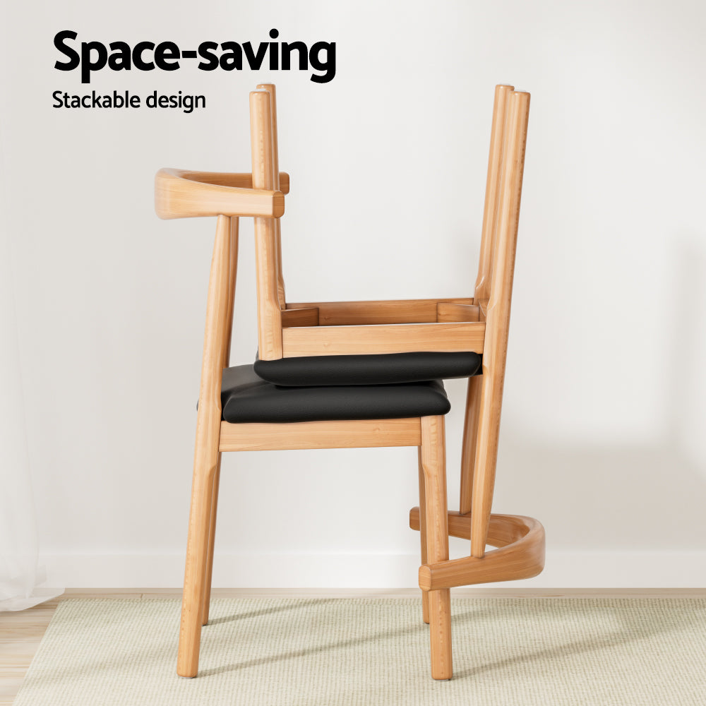Kitchen & Dining Chairs: Artiss 4x Dining Chairs Rubber Wood Leather Seat Black