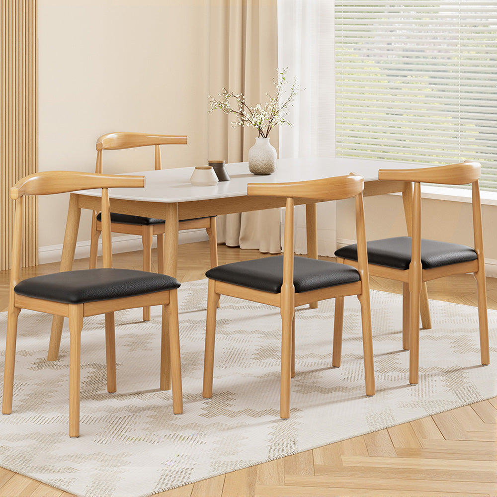 Kitchen & Dining Chairs: Artiss 4x Dining Chairs Rubber Wood Leather Seat Black