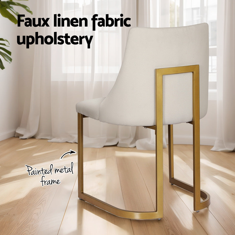 Dining Set: Artiss Dining Chairs Set of 2 Linen Fabric Frame Beige