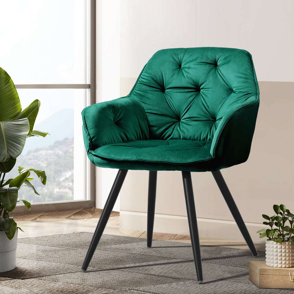 Dining Set: Artiss Dining Chairs Set of 2 Velvet Diamond Tufted Armchair Green