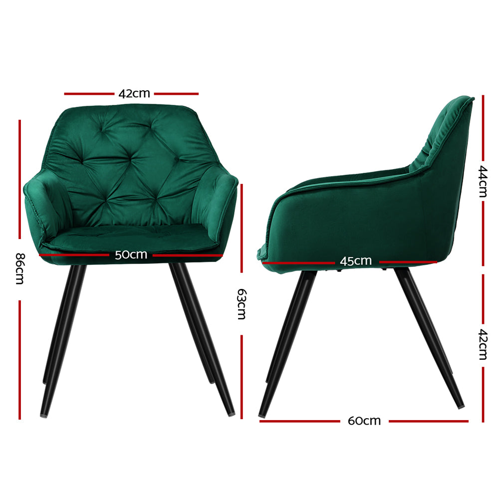 Dining Set: Artiss Dining Chairs Set of 2 Velvet Diamond Tufted Armchair Green