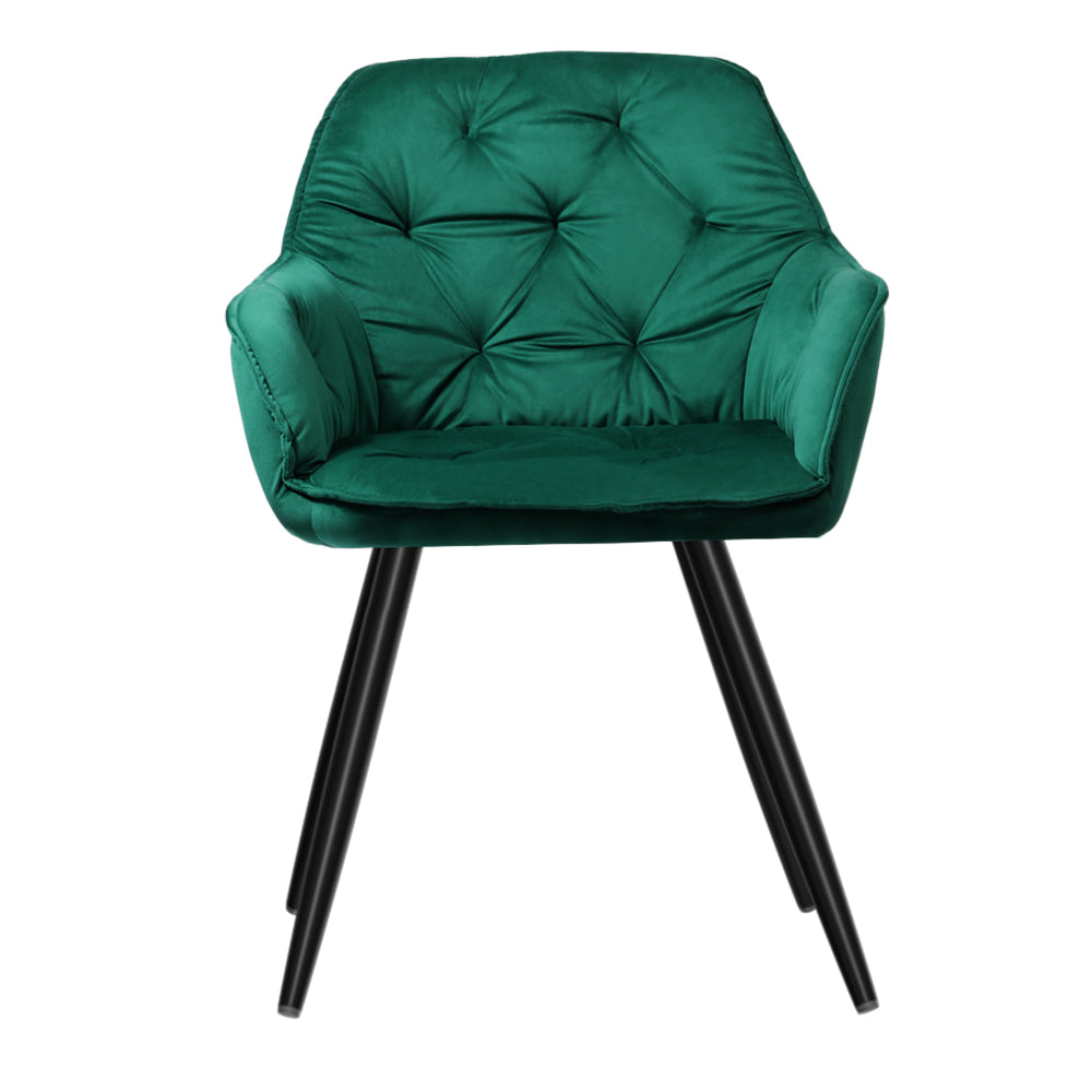 Dining Set: Artiss Dining Chairs Set of 2 Velvet Diamond Tufted Armchair Green