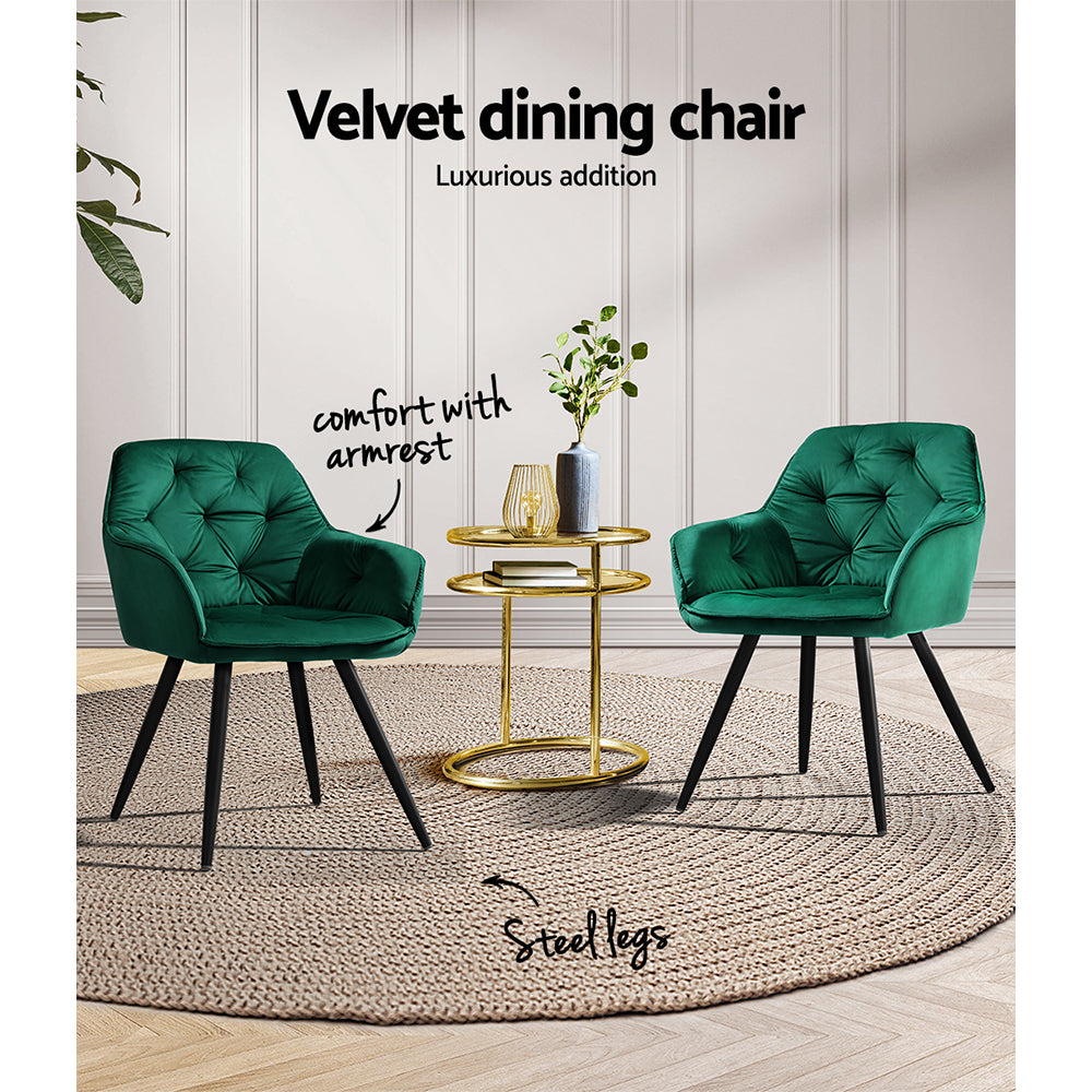 Dining Set: Artiss Dining Chairs Set of 2 Velvet Diamond Tufted Armchair Green