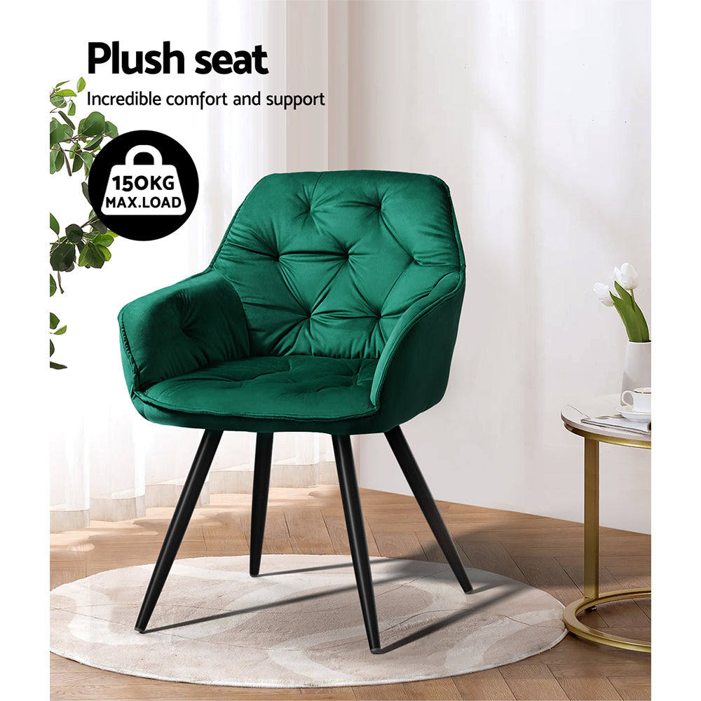 Dining Set: Artiss Dining Chairs Set of 2 Velvet Diamond Tufted Armchair Green