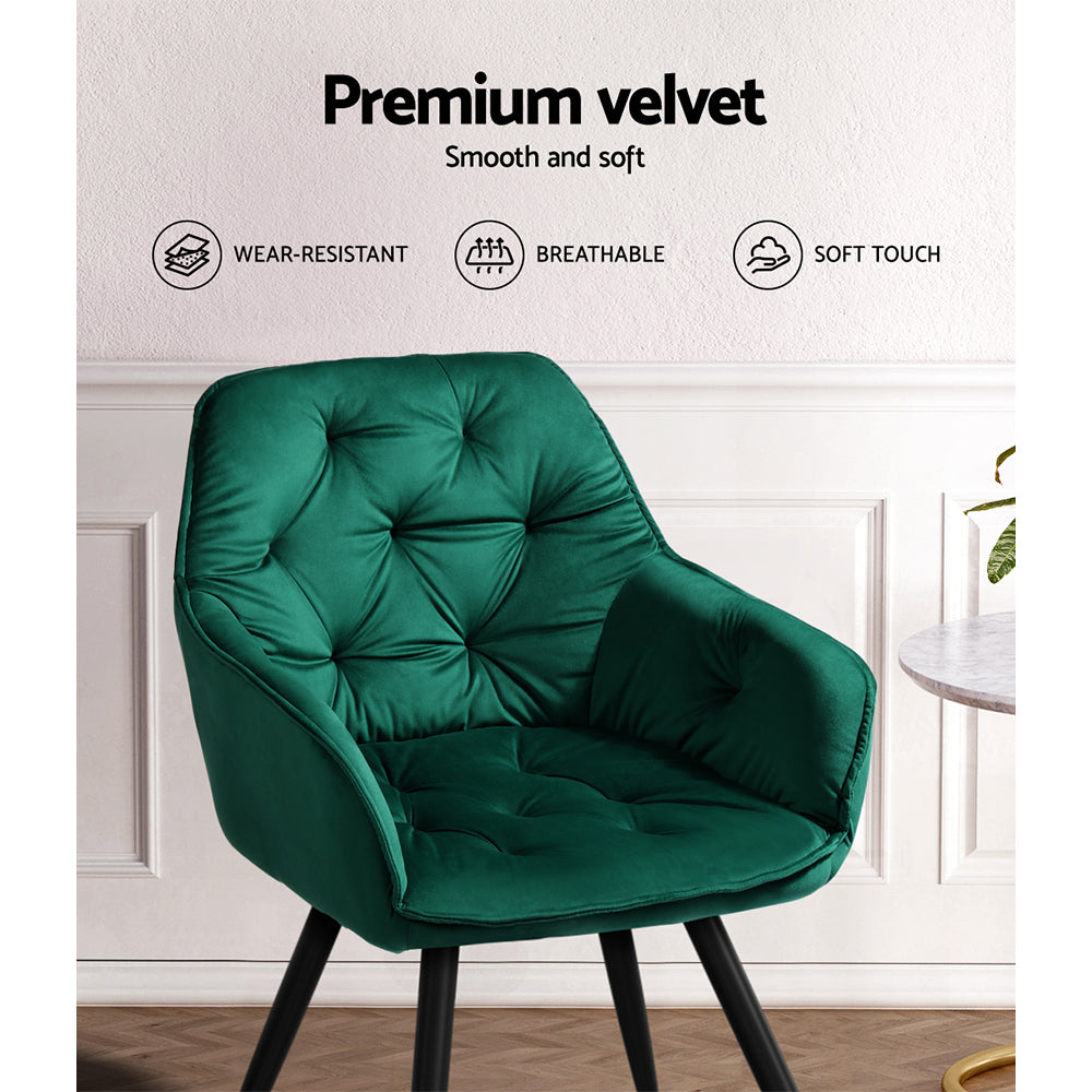 Dining Set: Artiss Dining Chairs Set of 2 Velvet Diamond Tufted Armchair Green