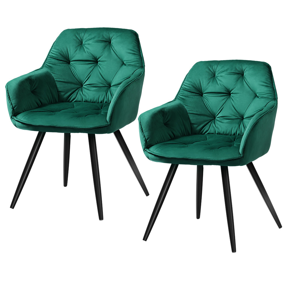 Dining Set: Artiss Dining Chairs Set of 2 Velvet Diamond Tufted Armchair Green