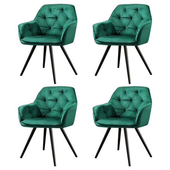Artiss Dining Chairs Set of 4 Velvet Diamond Tufted Armchair Green