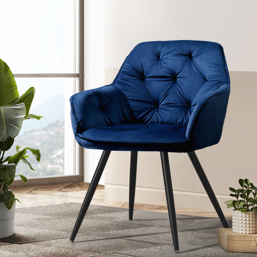 Dining Set: Artiss Dining Chairs Set of 2 Velvet Diamond Tufted Armchair Blue