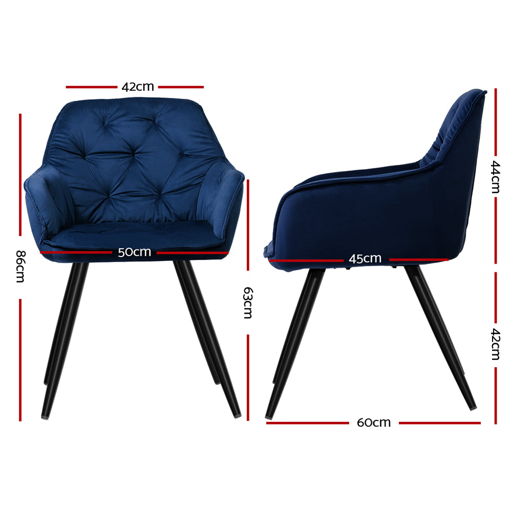 Dining Set: Artiss Dining Chairs Set of 2 Velvet Diamond Tufted Armchair Blue