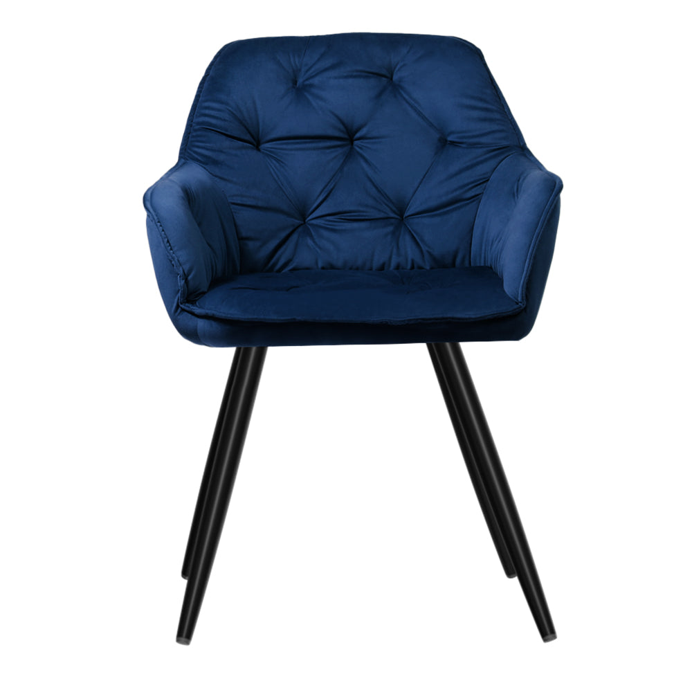 Dining Set: Artiss Dining Chairs Set of 2 Velvet Diamond Tufted Armchair Blue