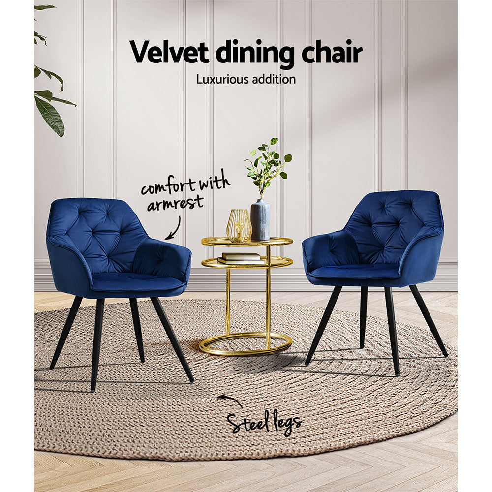 Dining Set: Artiss Dining Chairs Set of 2 Velvet Diamond Tufted Armchair Blue