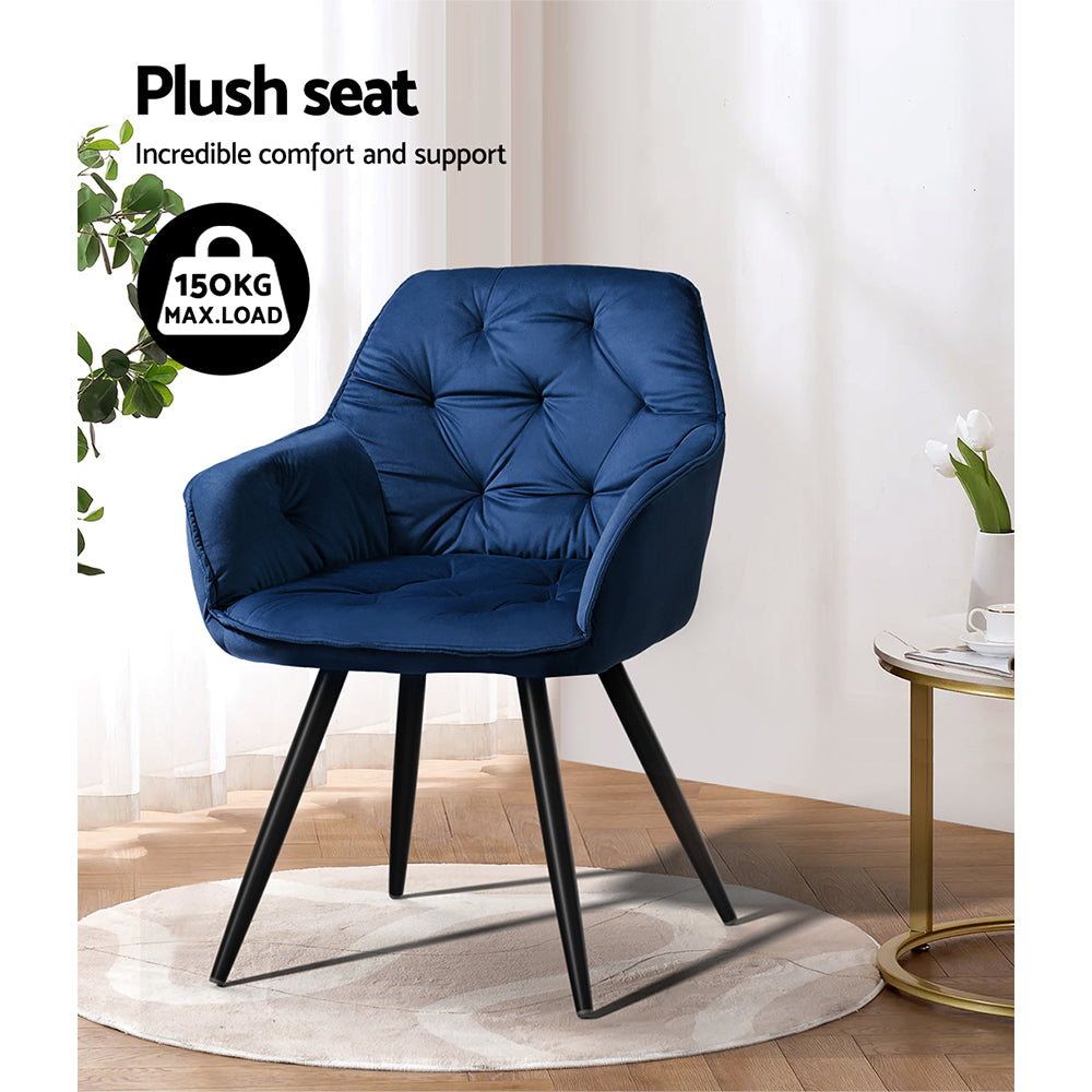 Dining Set: Artiss Dining Chairs Set of 2 Velvet Diamond Tufted Armchair Blue