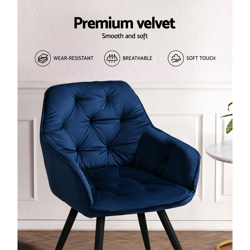 Dining Set: Artiss Dining Chairs Set of 2 Velvet Diamond Tufted Armchair Blue